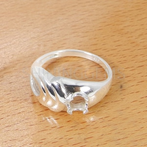 925 sterling silver ring collet 5 mm round cut gemstone prong setting for ring pre notched setting designer swirl metal casting for ring