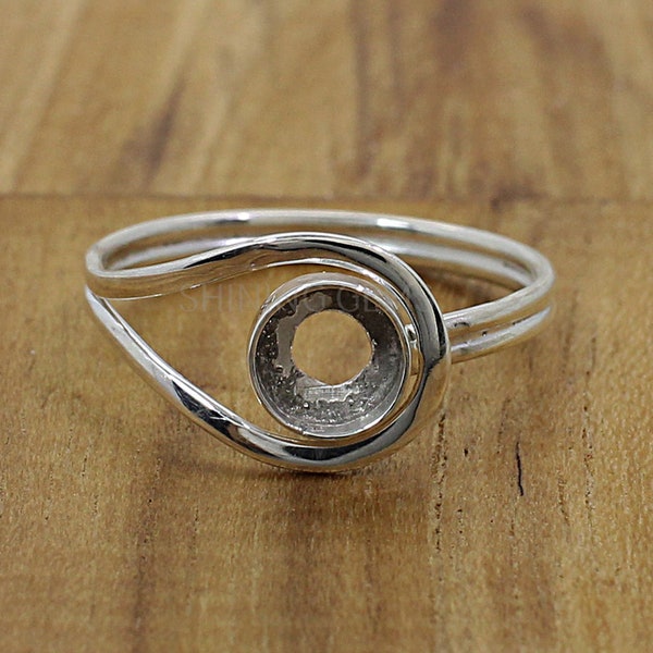 925 sterling silver adjustable ring collet 6 mm round stone blank bases bezel set ring making designer metal casting for ring setting