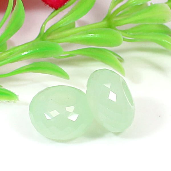 Prehnite chalcedony 14 x 8 x 5 mm roundel faceted universal big hole european charms large hole beads for designer bracelet jewelry making