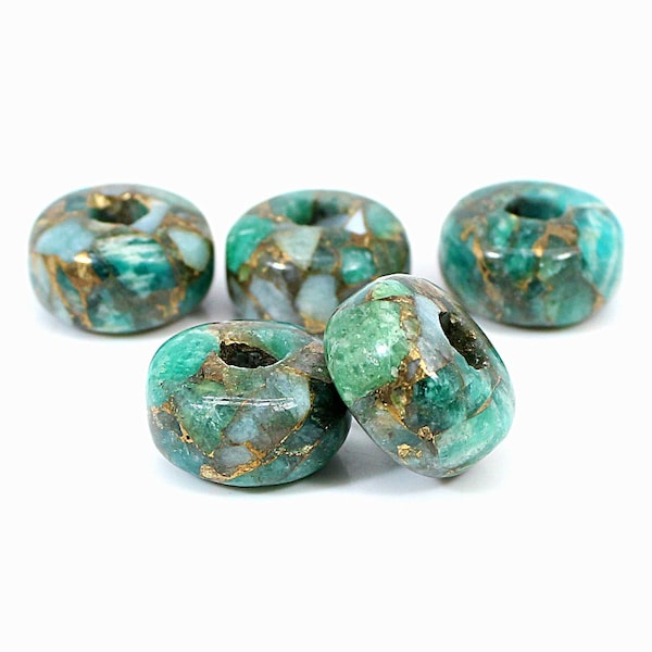 Mohave cuivre amazonite 14 x 8 x 4,5 mm rondelle perles en gros lisses, perles de pierre précieuse grand trou, grandes perles de trou central, pour bracelet