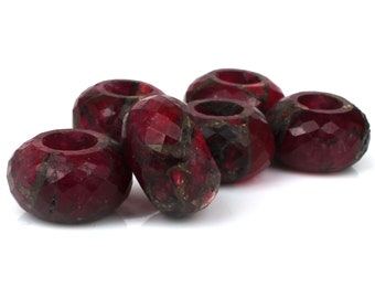 Ruby pink color copper 14 x 8 x 5.5 mm rondelle faceted loose stone universal large hole european charms beads for pandora bracelet