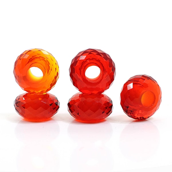 Mandarin garnet hydro 14 x 8 x 4.5 mm rondelle faceted semi precious stone universal large hole european charms big hole beads for bracelet