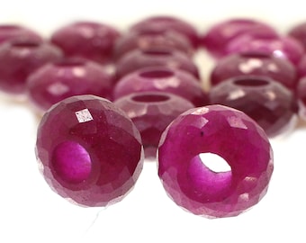 Natural pink ruby corundum rondelle faceted 14 x 8 x 5 mm stone universal large hole european charms big hole beads for making bracelet
