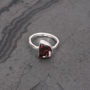 Elegant Mozambique Garnet Rough Ring, Gemstone Ring, Red Band Ring, 925 Sterling Silver Jewelry, Anniversary Gift, Ring For Love, US Size