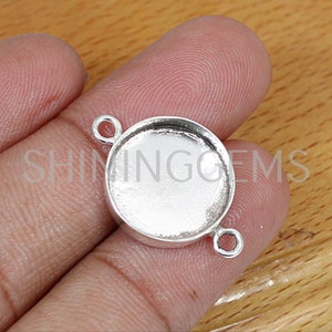 925 sterling silver double loop connector collet 3 mm to 40 mm round gemstone close bezel cup for connector making metal casting for setting