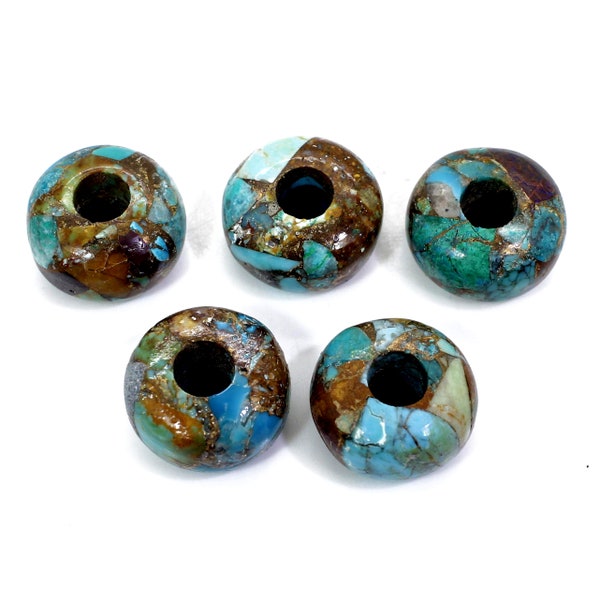 Natural mexican copper turquoise 14 x 8 x 4.5 mm rondelle smooth loose gemstone universal hole european charms beads for making bracelet