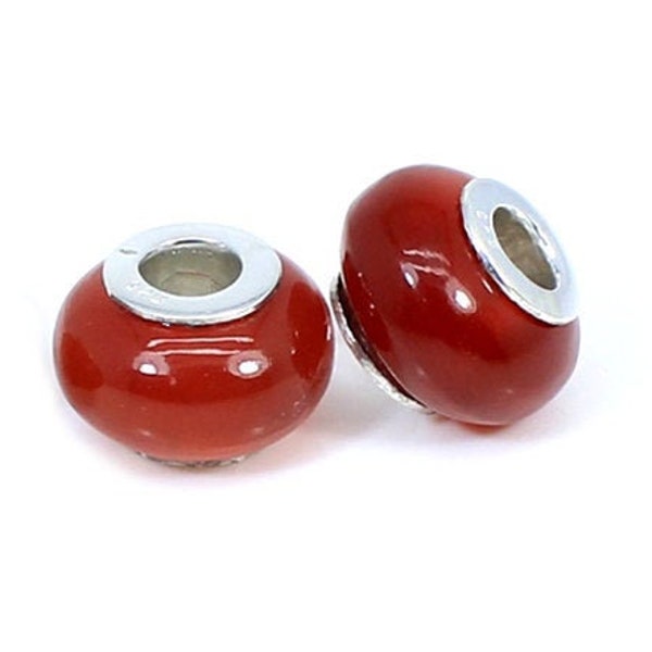 Natural red onyx carnelian shade 14 x 8 x 5.5 mm rondelle smooth european charm universal large hole semi precious stone beads for bracelet