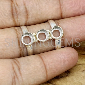 925 sterling solid silver ring collet 5 mm round 3 stone blank bezel cup for ring making metal casting for double bar ring setting