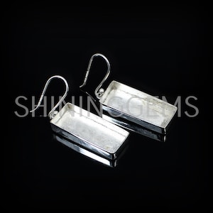 925 sterling silver earring collet rectangle 25 x 10 mm with 4mm height blank bezel cup for earring metal casting for dangle earring setting