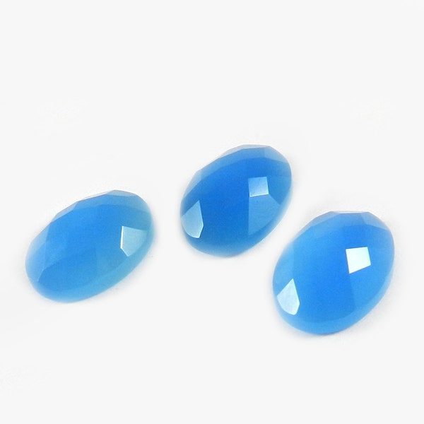 Blue chalcedony 14 x 10 mm oval checkerboard cut flat cab calibrated faceted semi precious stone AA quality loose gemstone