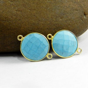 Cinese blu turchese tondo briolette tagliare 23 x 12 mm 925 argento oro placcato doppio connettore fisso ciclo lunetta per fare gioielli