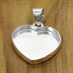 925 sterling solid silver pendant collet 20 x 20 mm heart gemstone blank close back bezel cup for pendant making metal casting for setting