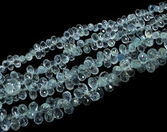 Natural Aquamarine Pear Shape Briolette March Birthstone Semi Precious Loose Gemstone 6 Inch Top Drilled Beads Strands Necklace Material