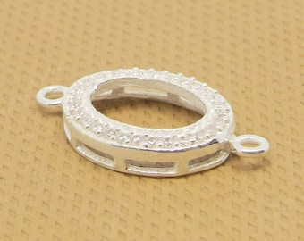 Conector ovalado de plata de ley con micropavé de circonita cúbica - Espaciador de joyería hecho a mano (21 mm)
