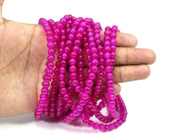Perles de calcédoine fuchsia : pierre précieuse ronde de 6 mm, brin de 15 pouces