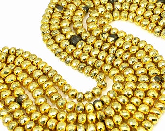 Natural Golden Pyrite 10.3 Inch Round Faceted Semi Precious Wholesale Beads Strands Bracelet Material