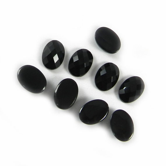 ナチュラルスタイル Natural Black Onyx 14 X 10 Mm Oval Checkerboard Cut Flat Cab