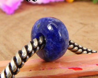 Natürliche blaue Sodalith Rondelle glatt 14 x 8 mm mit 5 mm Großloch Perlen europäische Reize lose Steinperlen für Armband