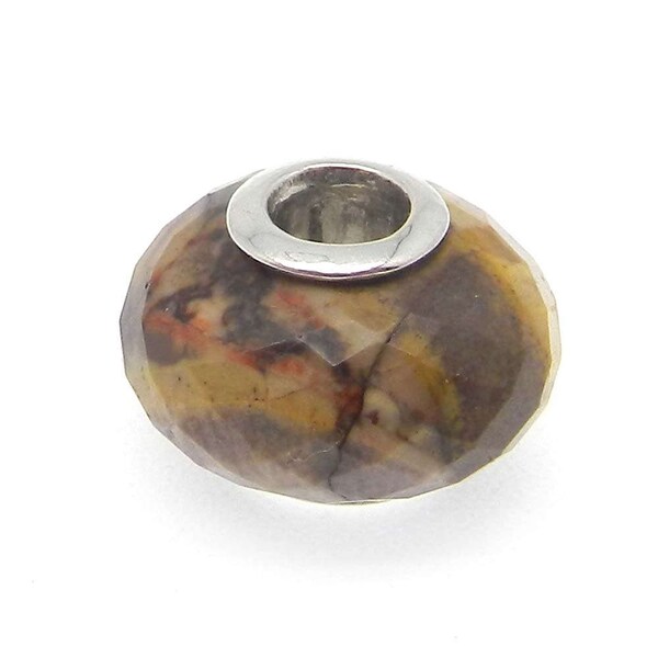 Natural red creek jasper roundel faceted 14 x 9 x 3.5 mm european charm universal hole 925 silver core big hole beads for making bracelet