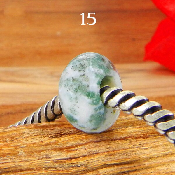 Natural moss agate rondelle faceted 14 x 8 mm with 5.5 mm big hole beads semi precious stone european charm loose beads for bracelet