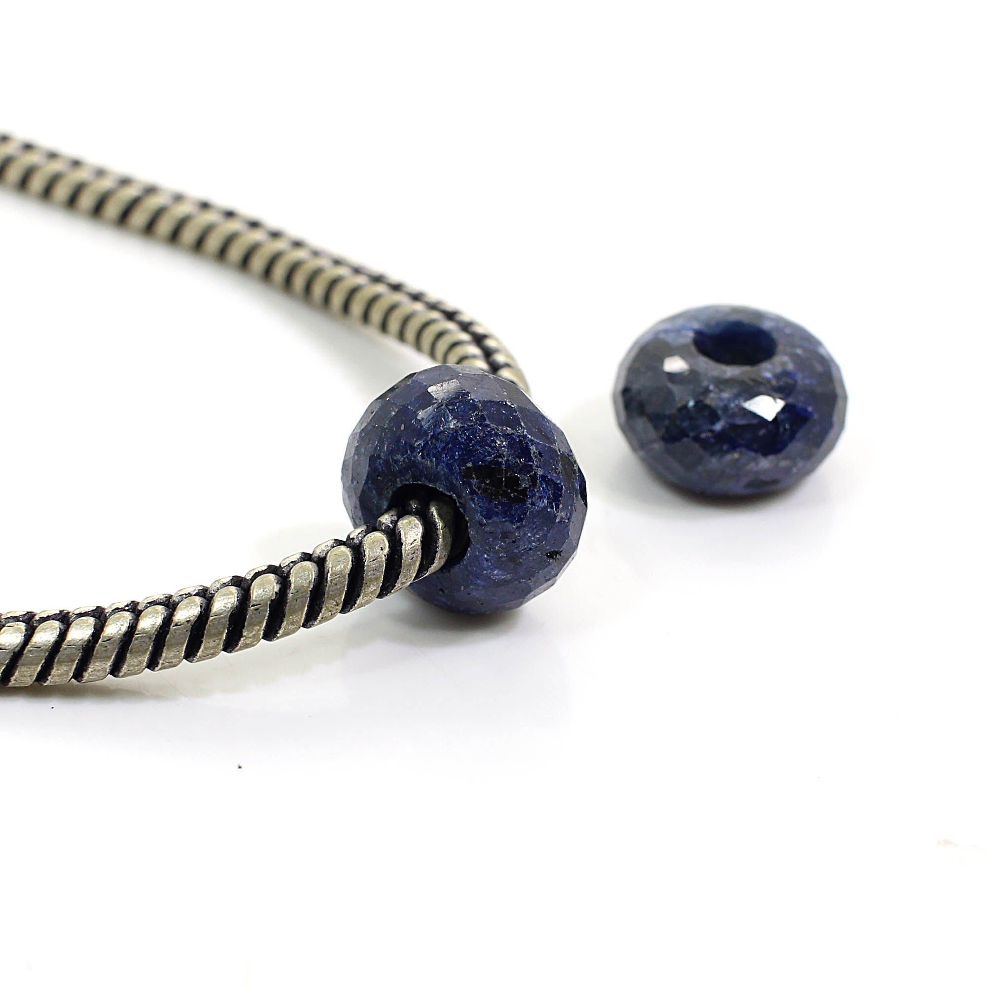 Blue sapphire corundum rondelle faceted 14 x 8 x 5 mm gemstone european charm universal large hole big hole beads for making bracelet