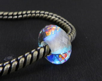 Angel aura Chinese rainbow glass 14 x 8 x 5 mm hole rondelle facet loose stone european charm big hole beads for jewelry bracelet