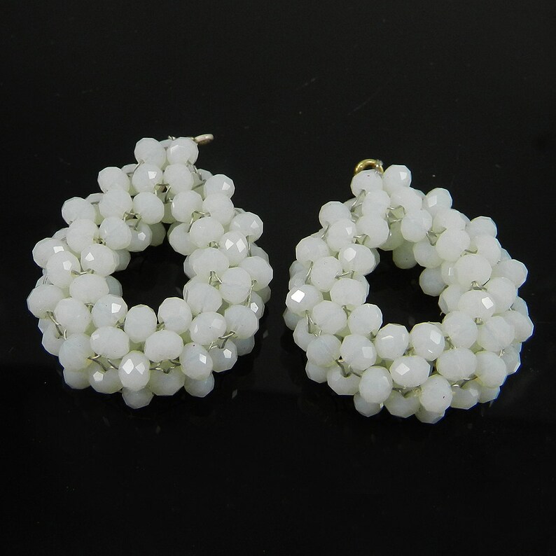 Opalite glass rondelle faceted 40 mm semi precious stone crochet designer single loop connector matching pair for earrings making
