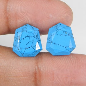Peut inclure: Deux pierres précieuses turquoise en cabochon de forme octogonale facetée. Les pierres sont de couleur bleu-vert et présentent un motif naturel veiné.