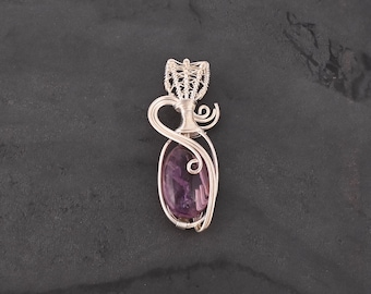 Joias de fio de cobre com ametista, pingente de fio de cobre com pedra preciosa de ametista, pingente de cobre, presente de Natal, pingente de atacado, joias unissex