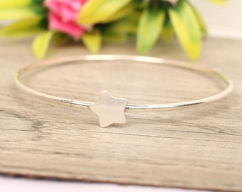 925 Sterling Silver Bangle, Star Bangle, Handmade Bangle, Silver Star Bracelet, Simple Band Bangle, Women Bangle, Gift For Her