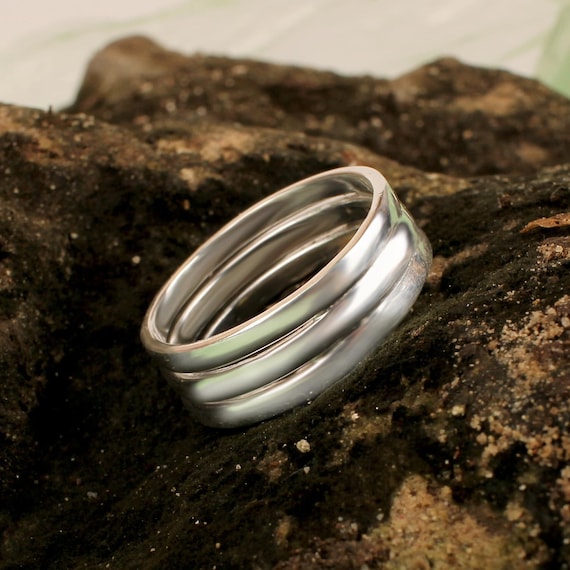 925 Sterling Solid Silver Ring Triple Band Ring Plain Band Ring