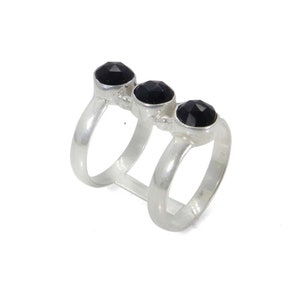 Black Onyx Round Gemstone - Double Band Ring - Solid 925 Sterling Silver Ring For Women - Handmade Onyx Ring - Wedding Ring - Gift For Her