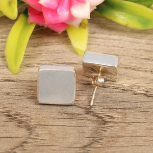 925 Sterling Solid Silver, Square Stud, Handmade Earring, Minimal Jewelry, Flat Studs, Everyday Wear Studs, Delicate Push Back, Gift For Her
