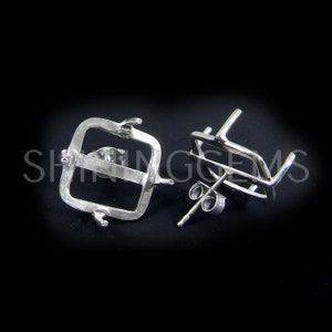 925 sterling silver stud earring collet 4 x 4 mm to 18 x 18 mm cushion stone blank prong cup for earring making metal casting stud setting