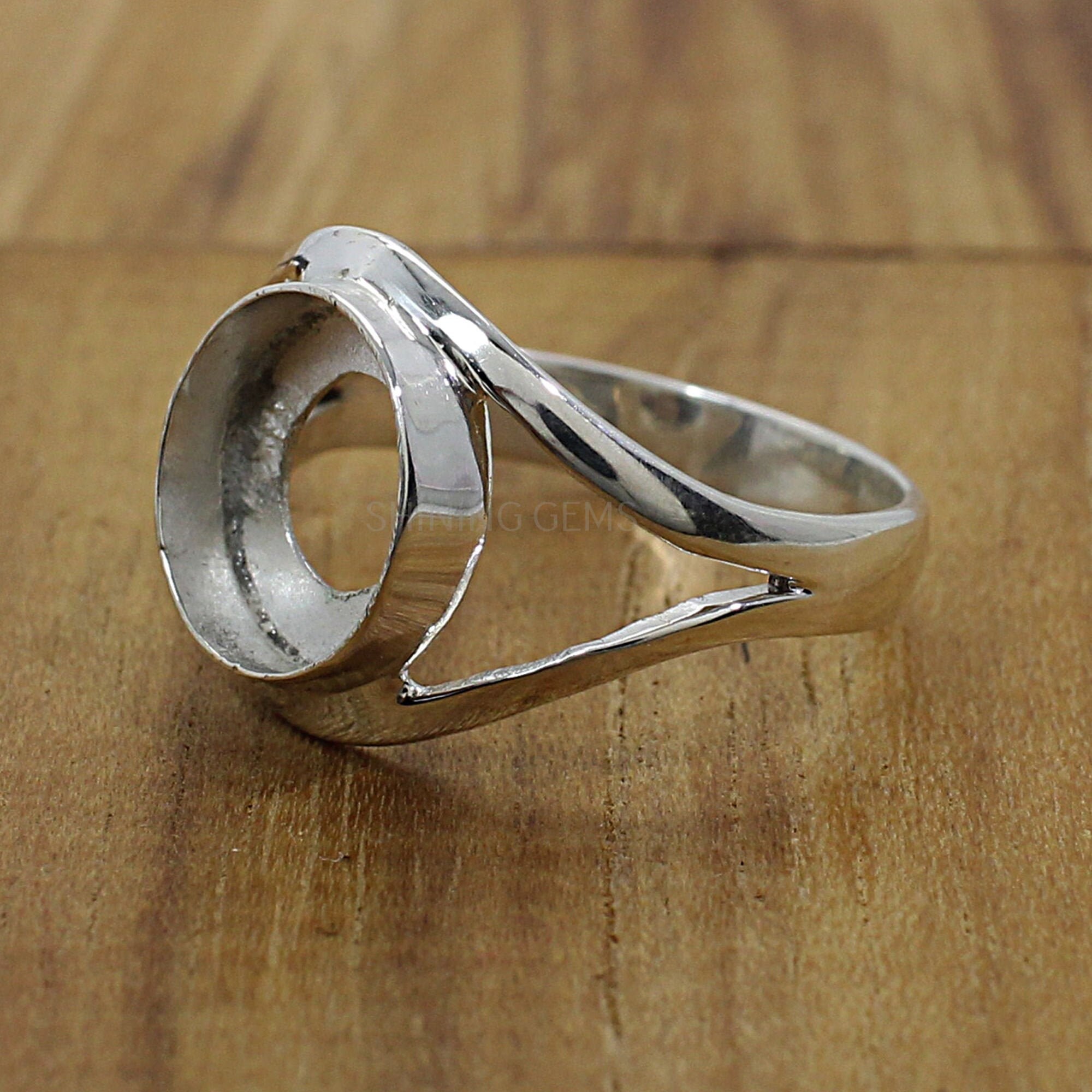 925 Sterling Solid Silver Ring Collet 10 Mm Round Gemstone Etsy