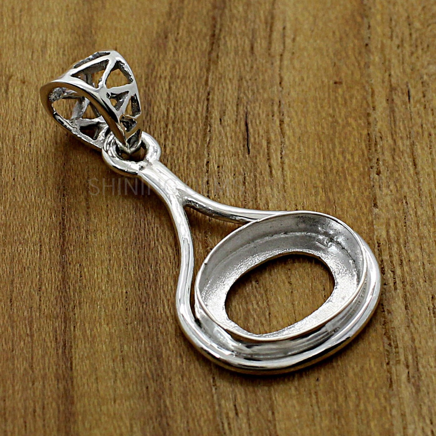 925 sterling solid silver pendant collet 14 x 10 mm oval Etsy