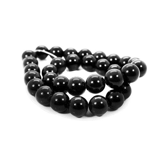 Natural Black Onyx Smooth Round Shape 14.50 Inch Wholesale Center