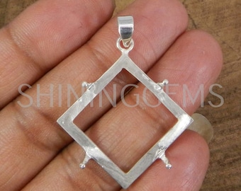 925 sterling silver pendant collet 3 x 3 mm to 25 x 25 mm diamond rosecut gemstone prong cup for pendant making metal casting for setting