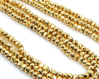 Coated Golden Pyrite Faceted Rondelle Wholesale Loose Gemstone Beads Strands Jewelry Crafts Supplies