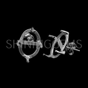 May include: Two silver-colored earring settings against a black background. One setting is an oval shape with a horizontal bar, and the other is a post-style setting. The text "SHINING GEMS" is partially visible.