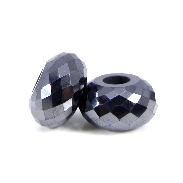 Natural gunmetal haematite rondelle facet 14 x 8 x 4.5 mm stone universal hole beads big hole beads for bracelet