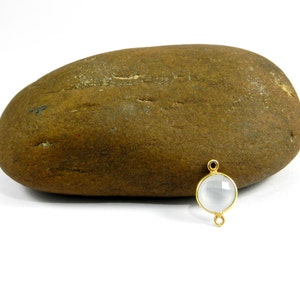 Onice bianco taglio briolette rotondo 21 x 14 mm argento sterling 925 placcato oro set di castoni a doppio anello connettore stazione per la creazione di gioielli