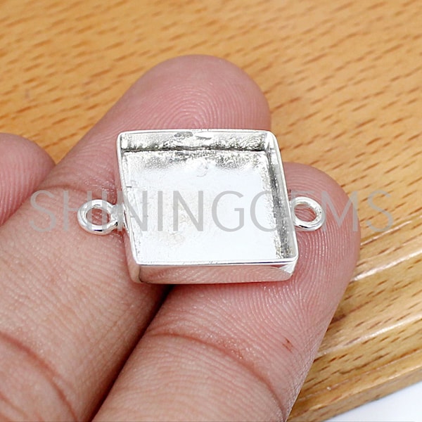 Conector de bisel con piedra cuadrada de plata de ley: collar de doble bucle de 3-40 mm