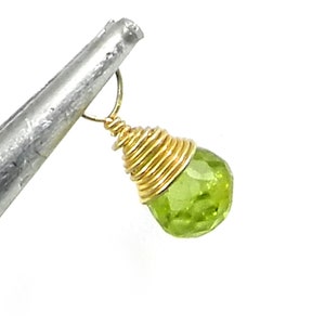August birthstone natural peridot 925 sterling silver gold plated 13 x 5 mm wire crafted drop wire wrapped connector for making jewelry