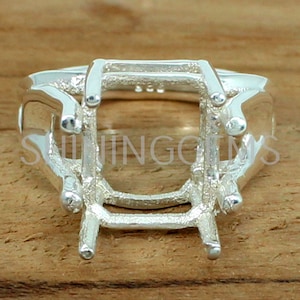 925 sterling solid silver ring collet 12 x 10 mm octagon cut gemstone prong setting for ring pre notched setting metal casting for ring