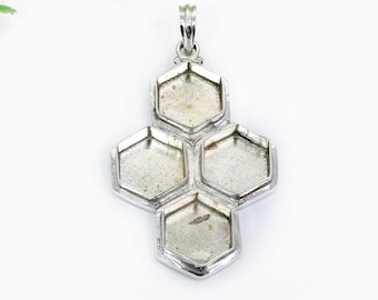 Sterling Silver Hexagon Pendant Collet: 6-10mm Bezel Cup Setting