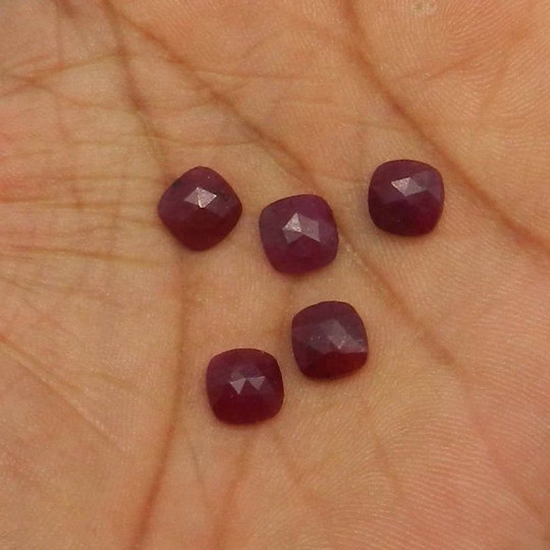 Dyed pink corundum 8 x 8 mm cushion rose cut cab semi precious stone calibrated faceted AA quality wholesale lot loose gemstone