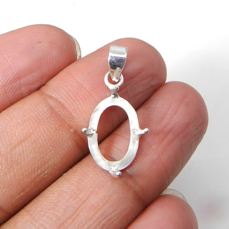 925 sterling silver pendant collet 6 x 4 mm to 18 x 13 mm oval rosecut gemstone prong cup for pendant making metal casting for setting