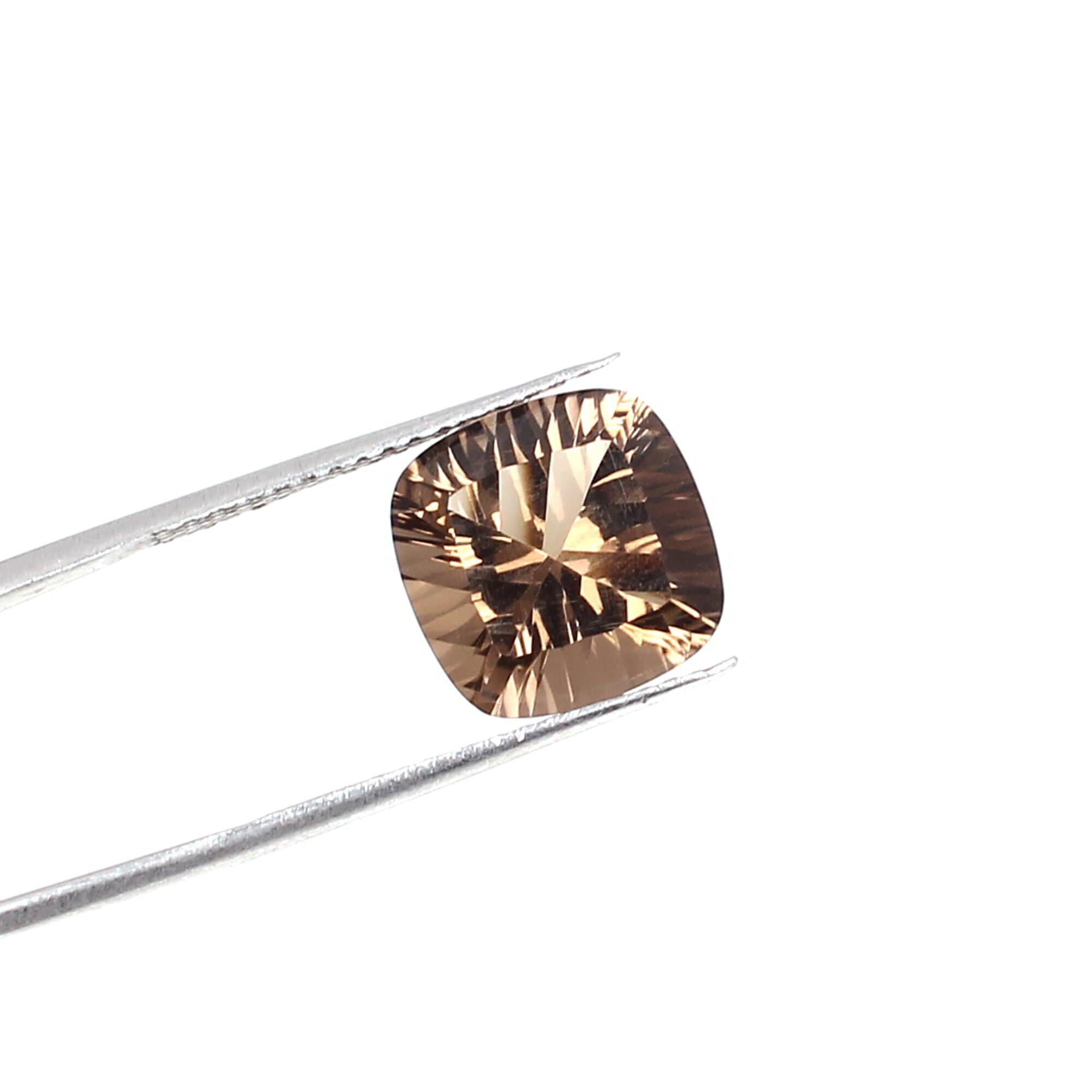 Untreated 6.3 Cts Smoky Quartz Faceted, Brown Cut Quartz Gemstone, Cushion Shape Loose Quartz For Jewelry Making 12x12 mm