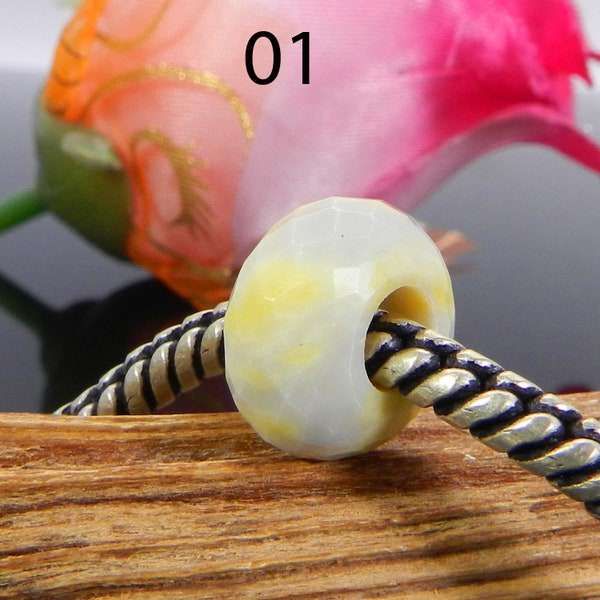 Natural serpentine roundel faceted 14 x 8 mm with 5 mm big hole beads semi precious stone european charms loose beads for bracelet